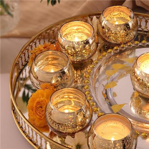 Gold Votive Candle Holders 12pcs -Gold Tealight Candle Holders,​ Decorations - Picture 4 of 7